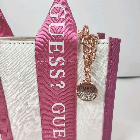 Deadstock Rare Cute Pink & White Guess Factory Logo-Tape Mini Tote Crossbody bag - Picture 2 of 16